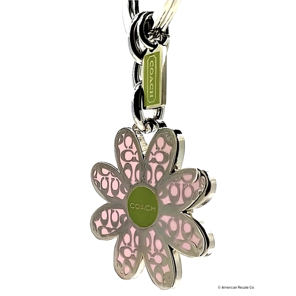 Vintage COACH Signature Pink Enamel Daisy Flower Keychain FOB Purse Charm-Rare - Picture 3 of 7